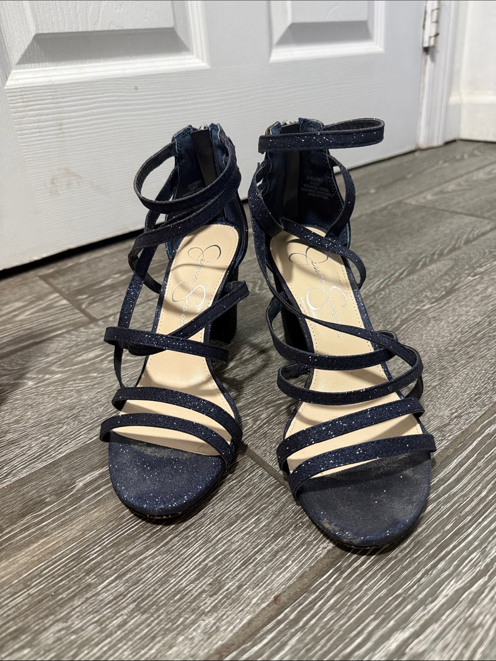 Jessica Simpson Sparkle Navy Strappy Block Sandals
